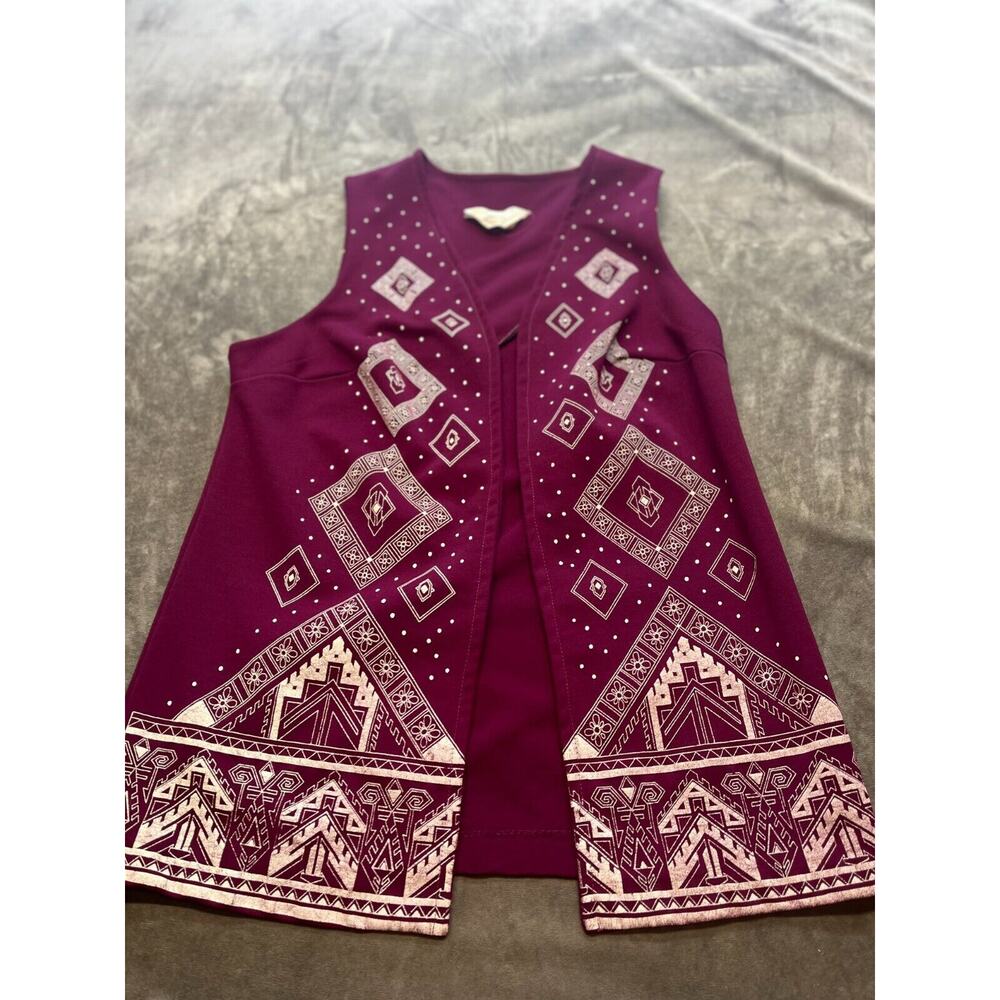 Vintage JC Penny Burgundy White‎ Prints Vest - Open Front - Size XL